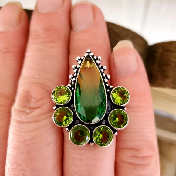 New Bi-Color Tourmaline & Peridot 925 Silver Ring. - Picture 3 of 8